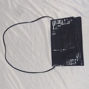 Vintage 80s 90s Metal Mesh Fold Over Club Holiday Black Shoulder Bag Purse